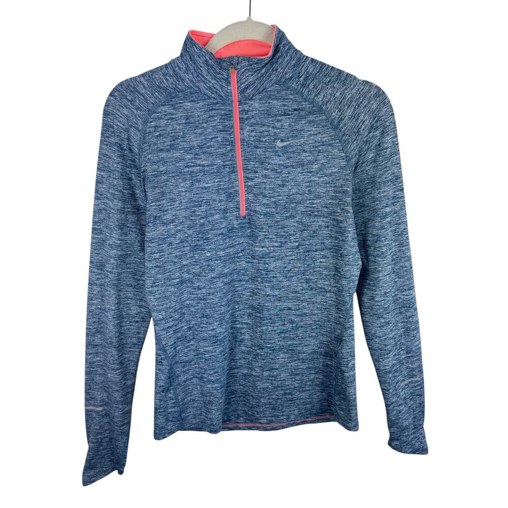 Nike Dri-Fit Blue Heather Coral‎ Trim 1/4 Zip Long Sleeve Athletic Top Size S
